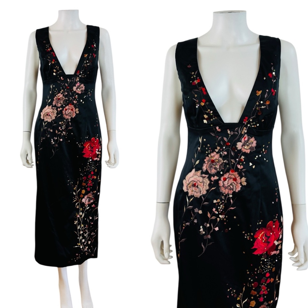 Elegant Floral Black Midi Dress